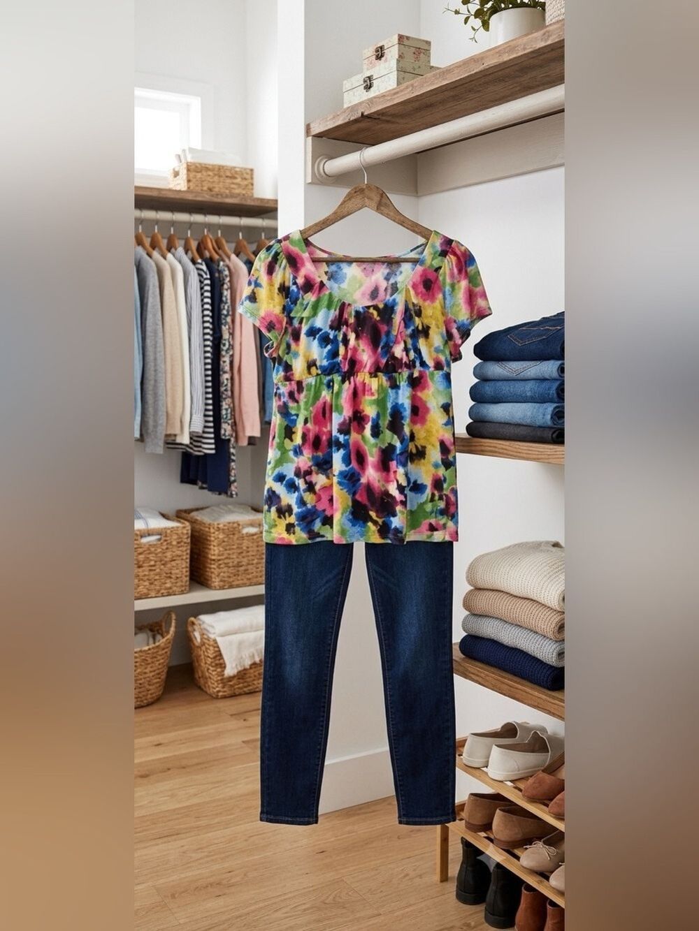 Fever Petite PL Bright Colorful Floral Boho Rayon Butterfly Sleeve Blouse NWOT